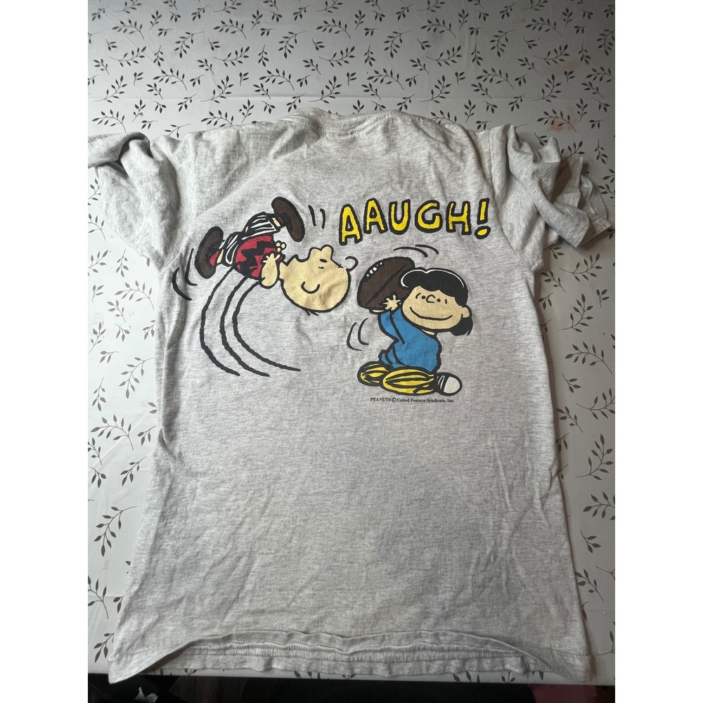 Vintage90s  Peanuts Charlie Brown Lucy Football T-Shirt Gray Logotel USA M rare